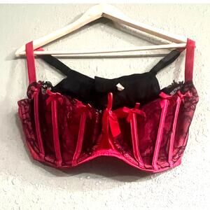 Lane Bryant Cacique Super Sexy Pink & Black Lace Bra Lingerie 42DDD Plus Size